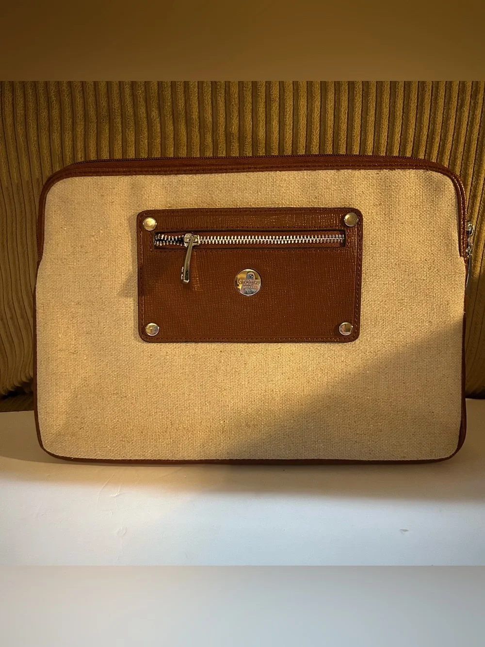 Knomo Laptop Case Bag Linen Cognac 12.5” x 8.5”